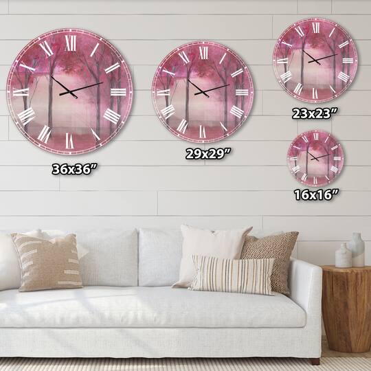 Designart 'Pink Forest Farmhouse Wall Clock